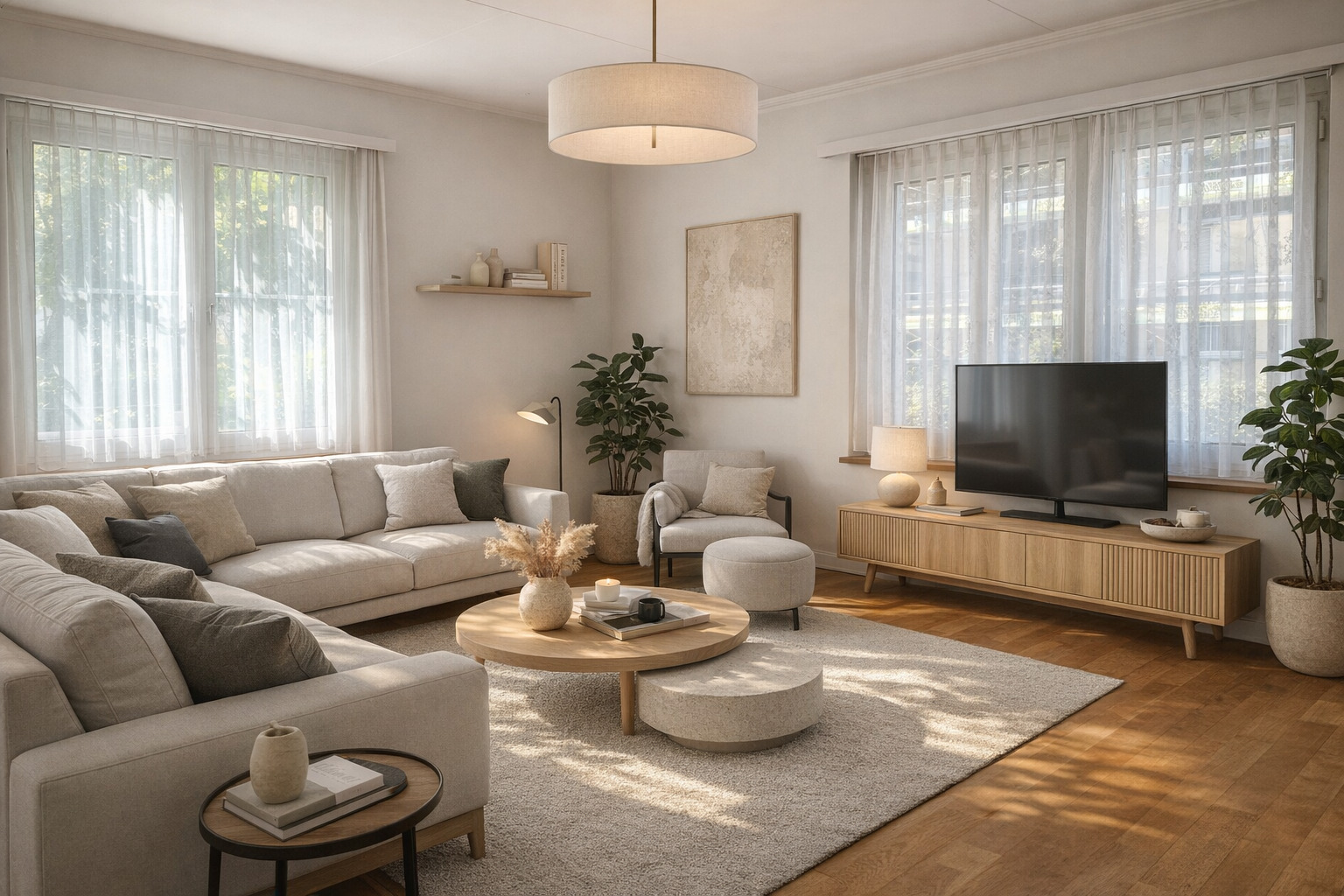 Heller, modern eingerichteter Wohnraum