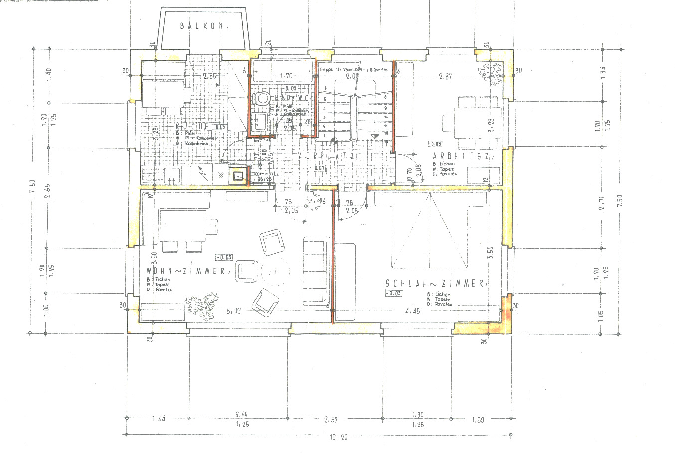 Grundriss einer Wohnung mit Balkon