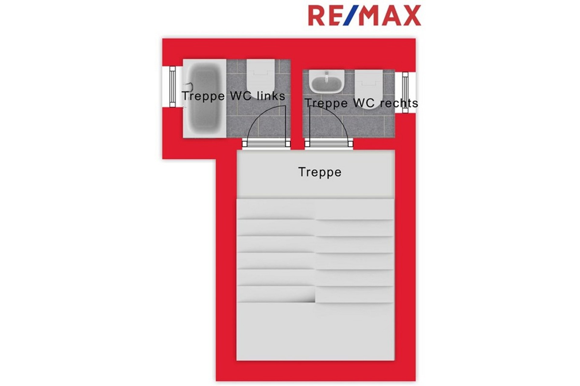 Grundriss mit Treppe und zwei WCs