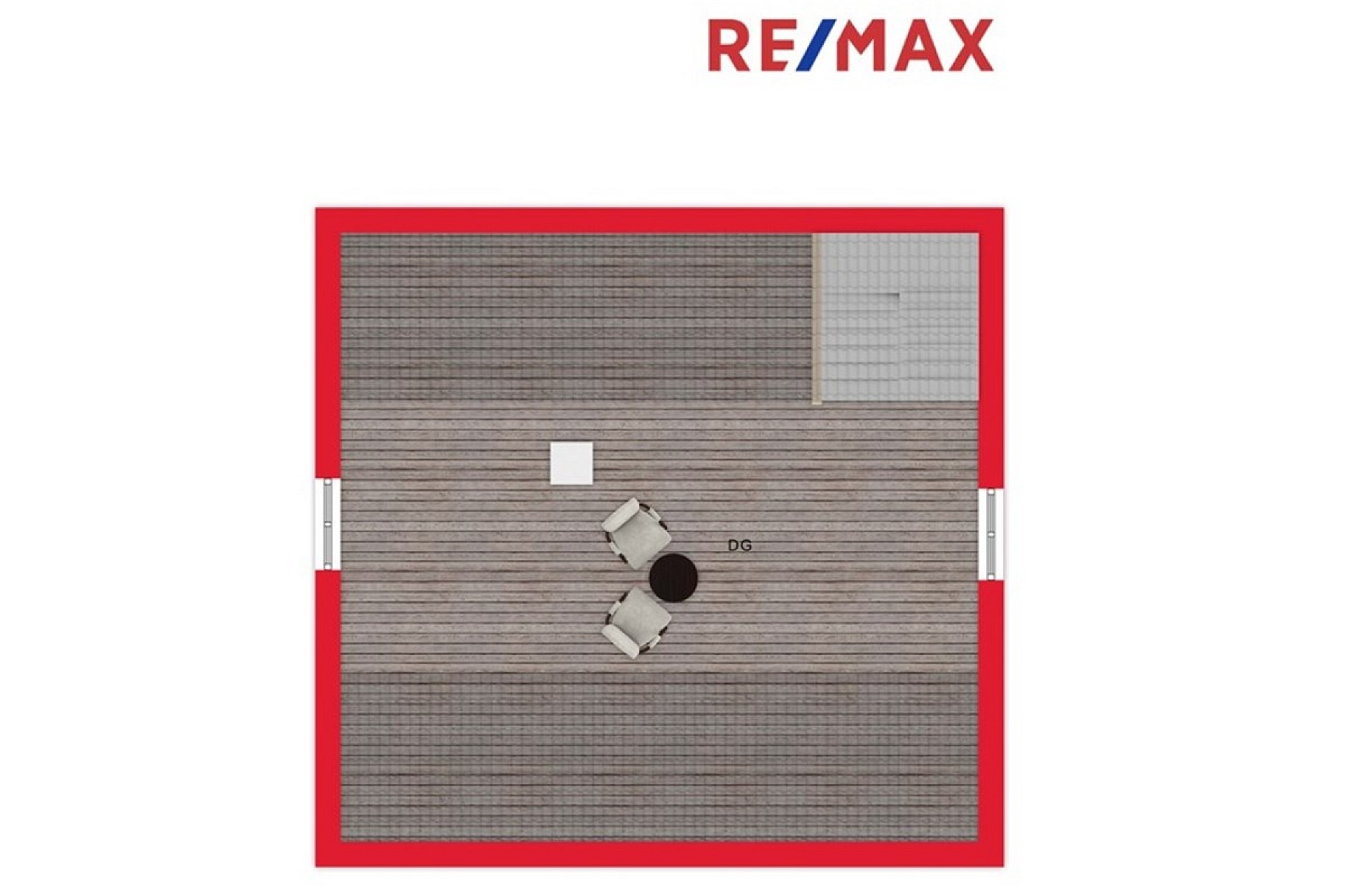 Dachterrasse mit markiertem Grundriss