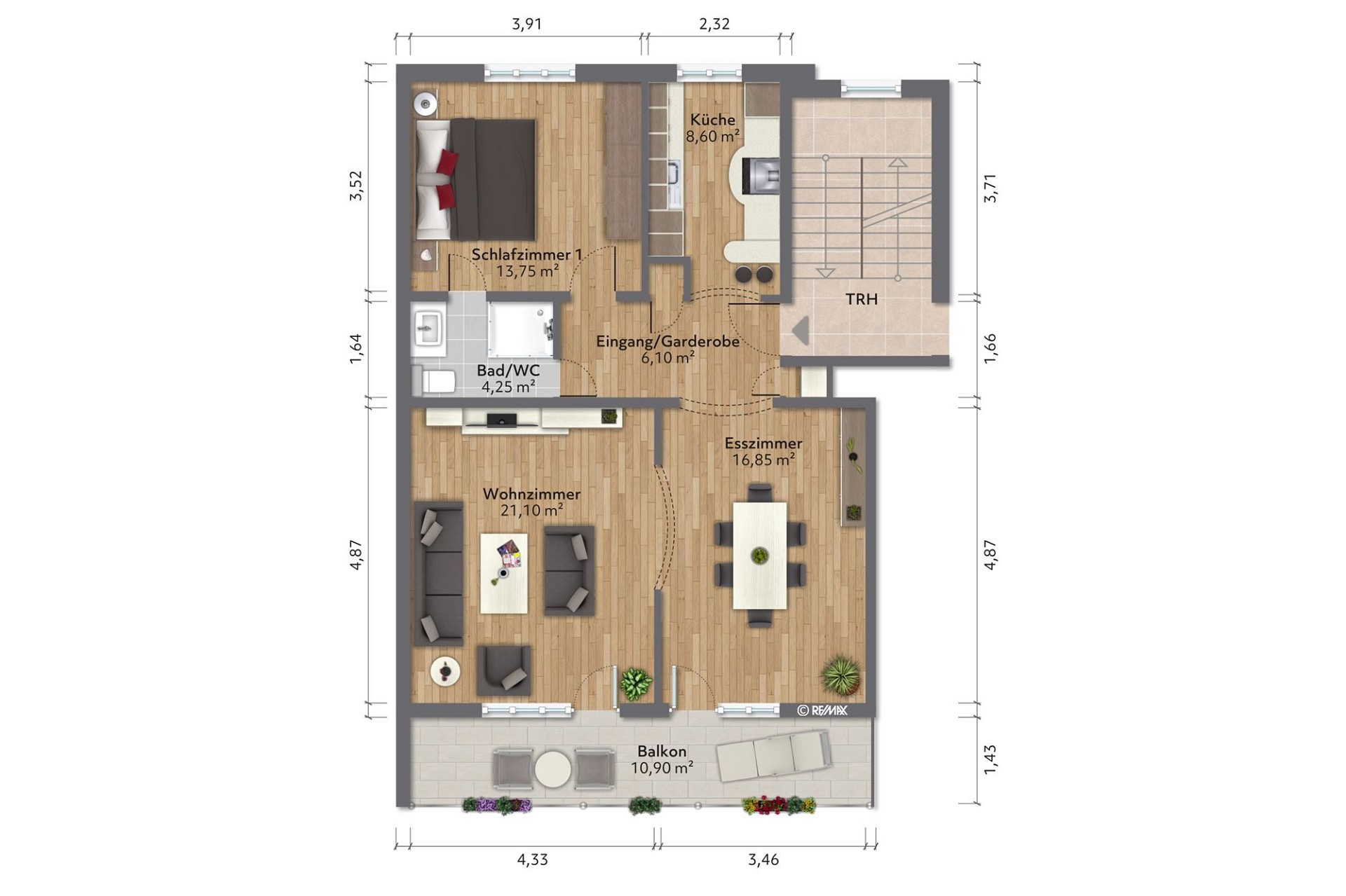 Grundriss einer Wohnung mit Balkon