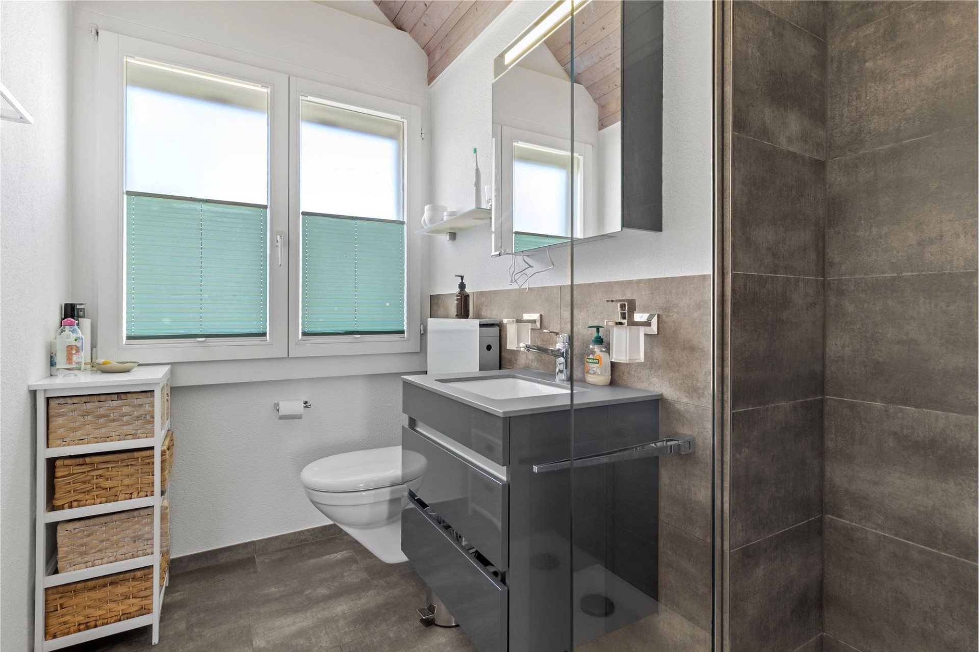 Modernes Badezimmer mit Dusche und WC