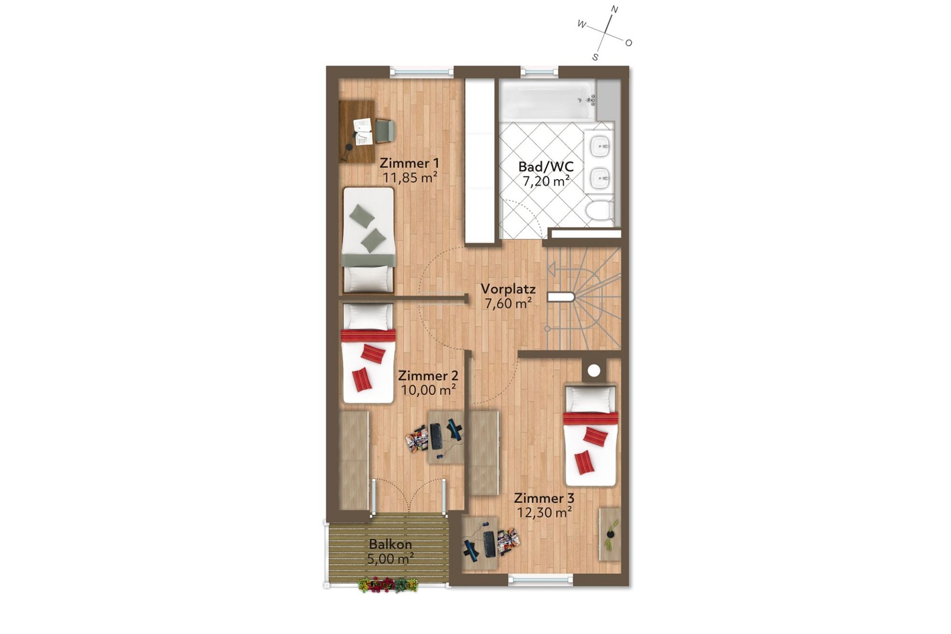 Grundriss einer Wohnung mit Balkon