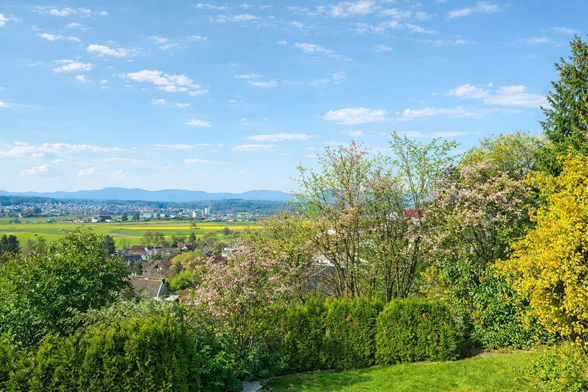 Weitläufiger Grünblick über Tal und Stadt