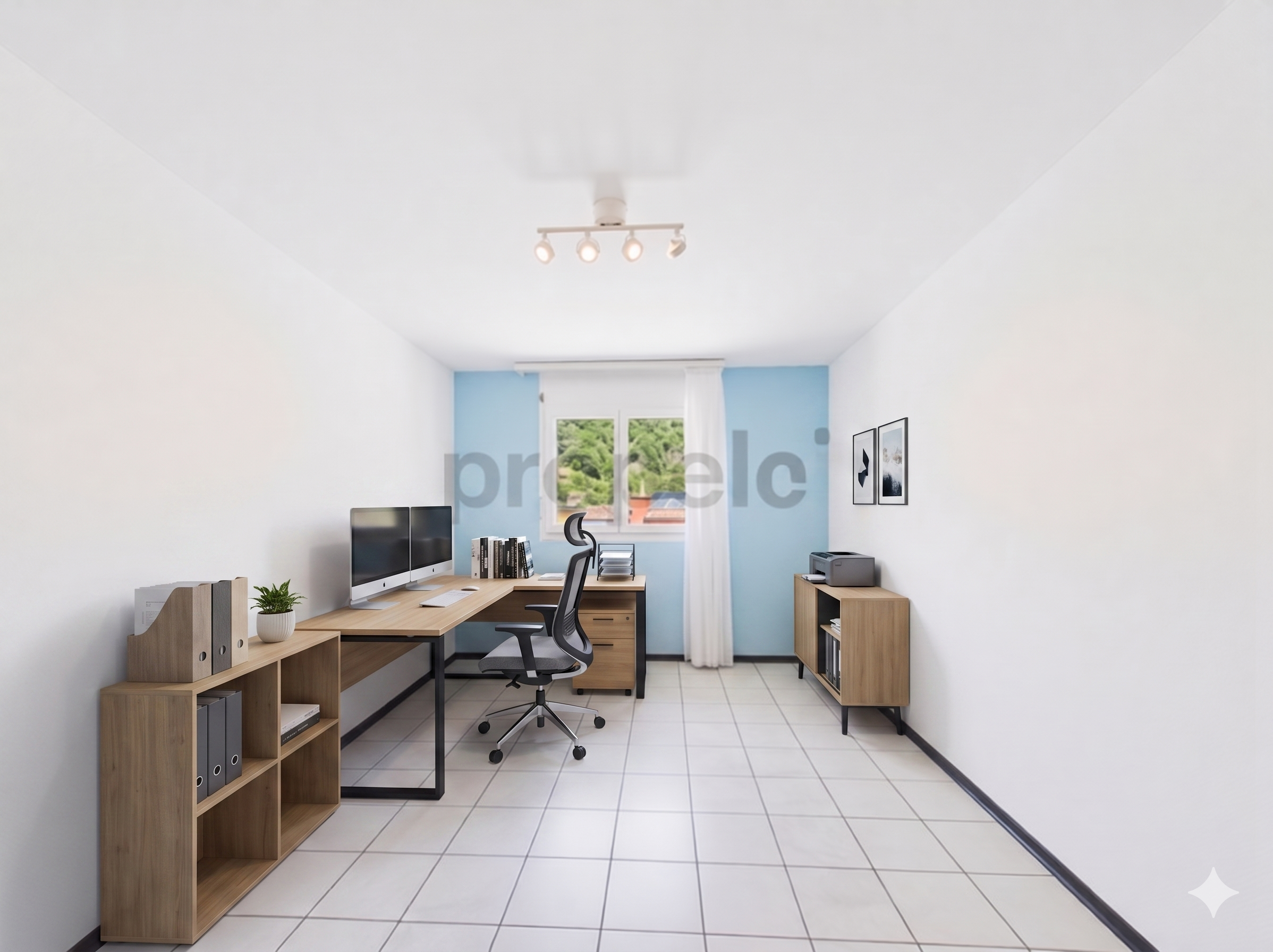 Helles Arbeitszimmer mit Dachschräge