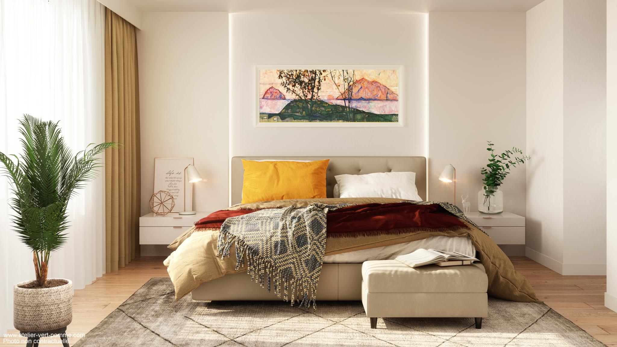 Helles, stilvoll eingerichtetes Schlafzimmer