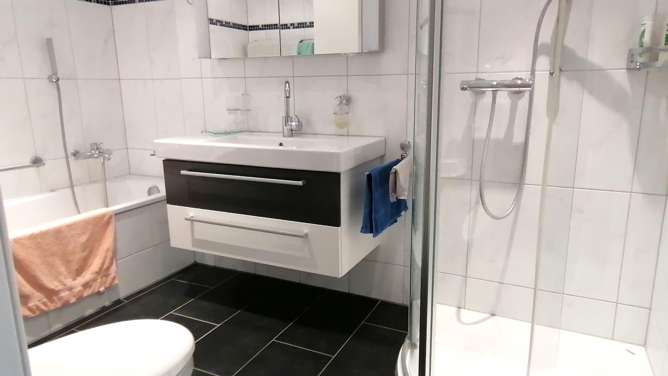 Modernes Badezimmer mit Dusche und Waschtisch