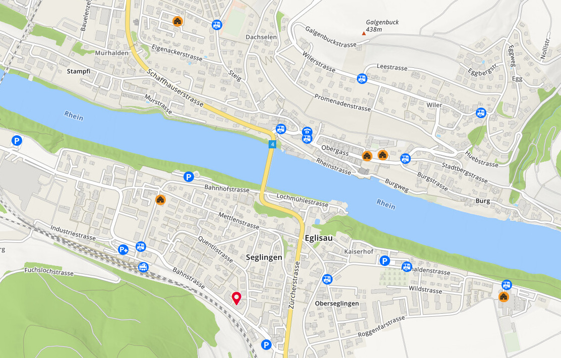 Kartenansicht einer Uferstadt am Rhein