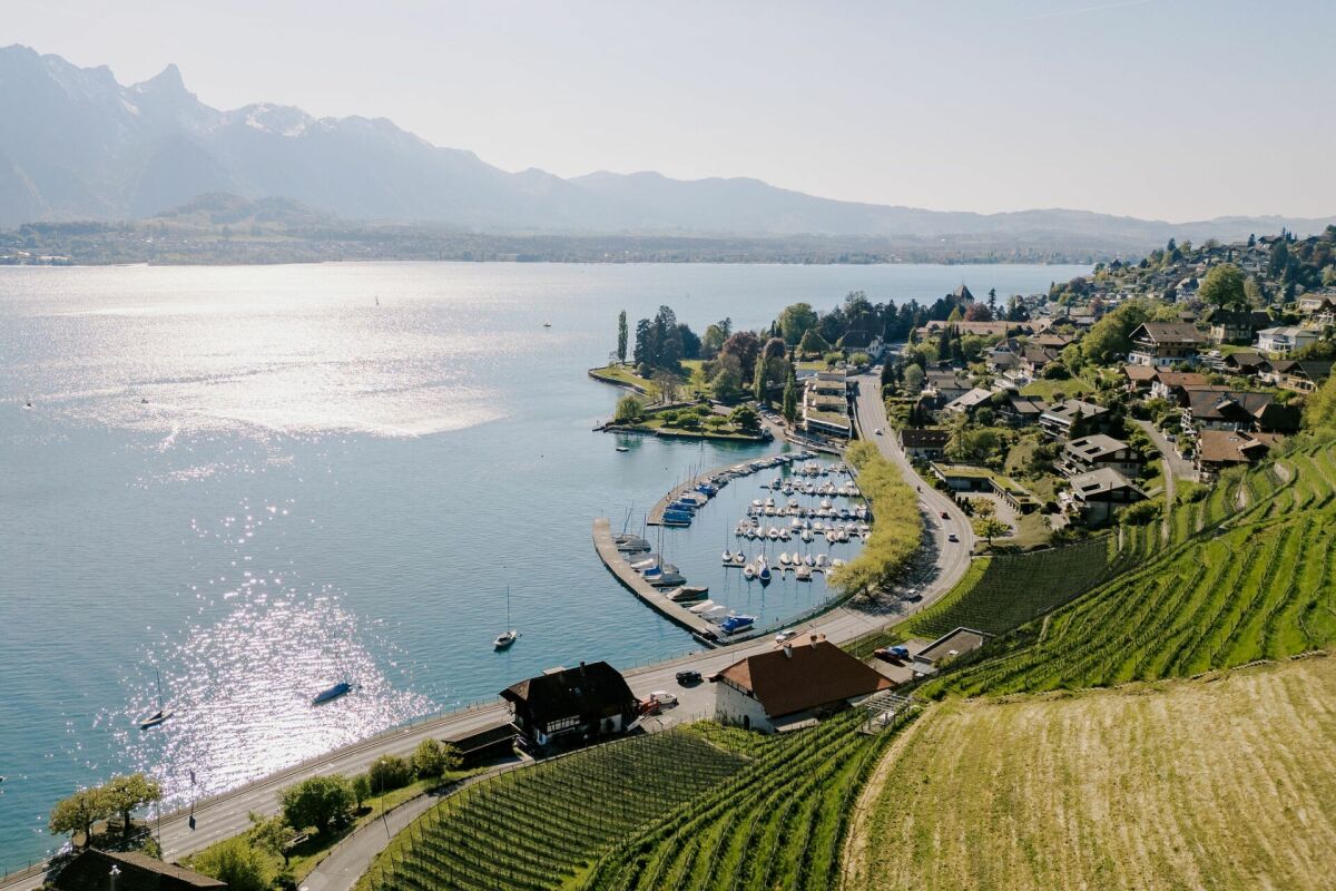 See- und Bergpanorama mit Yachthafen