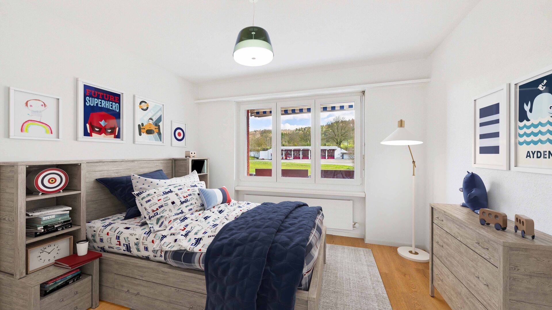 Kinderzimmer mit Gartenblick