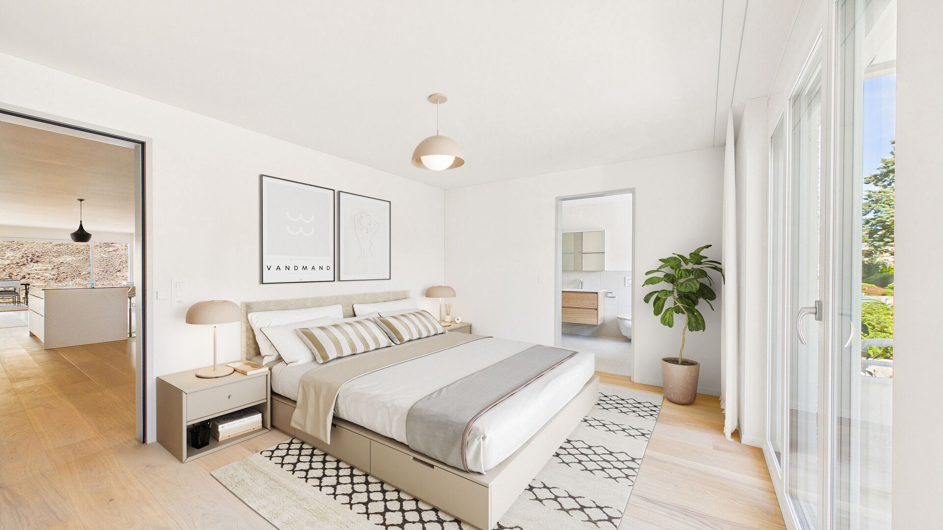 Helles Schlafzimmer mit Badezimmerzugang