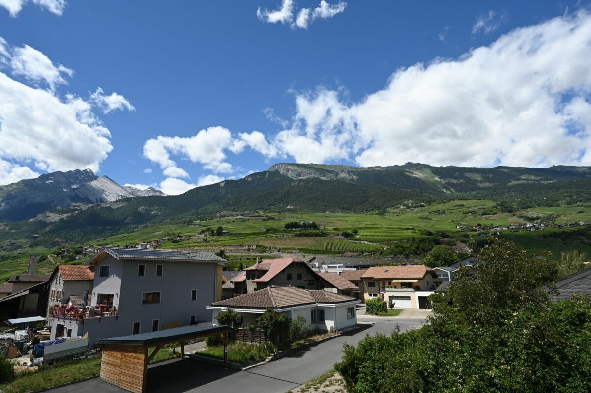 Berg- und Dorfblick mit Wohnhäusern