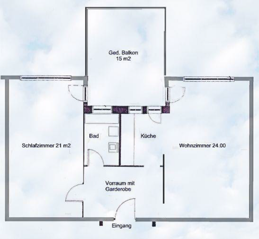 Grundriss einer Wohnung mit Balkon