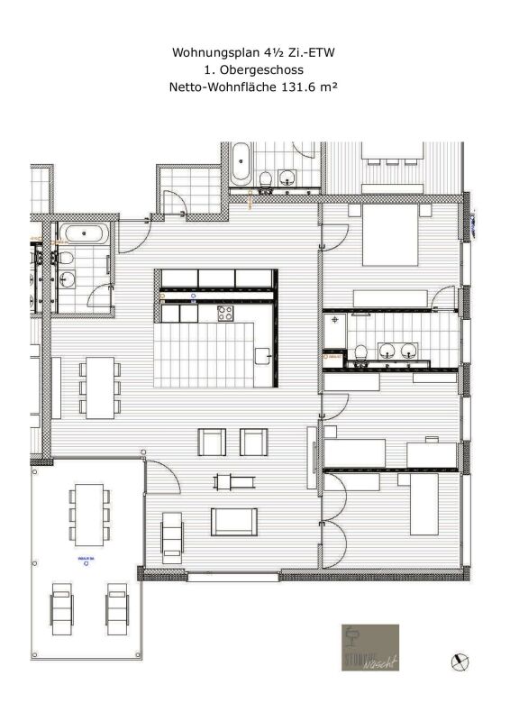 Wohnungsplan einer 4½-Zimmer-Eigentumswohnung im 1. Obergeschoss