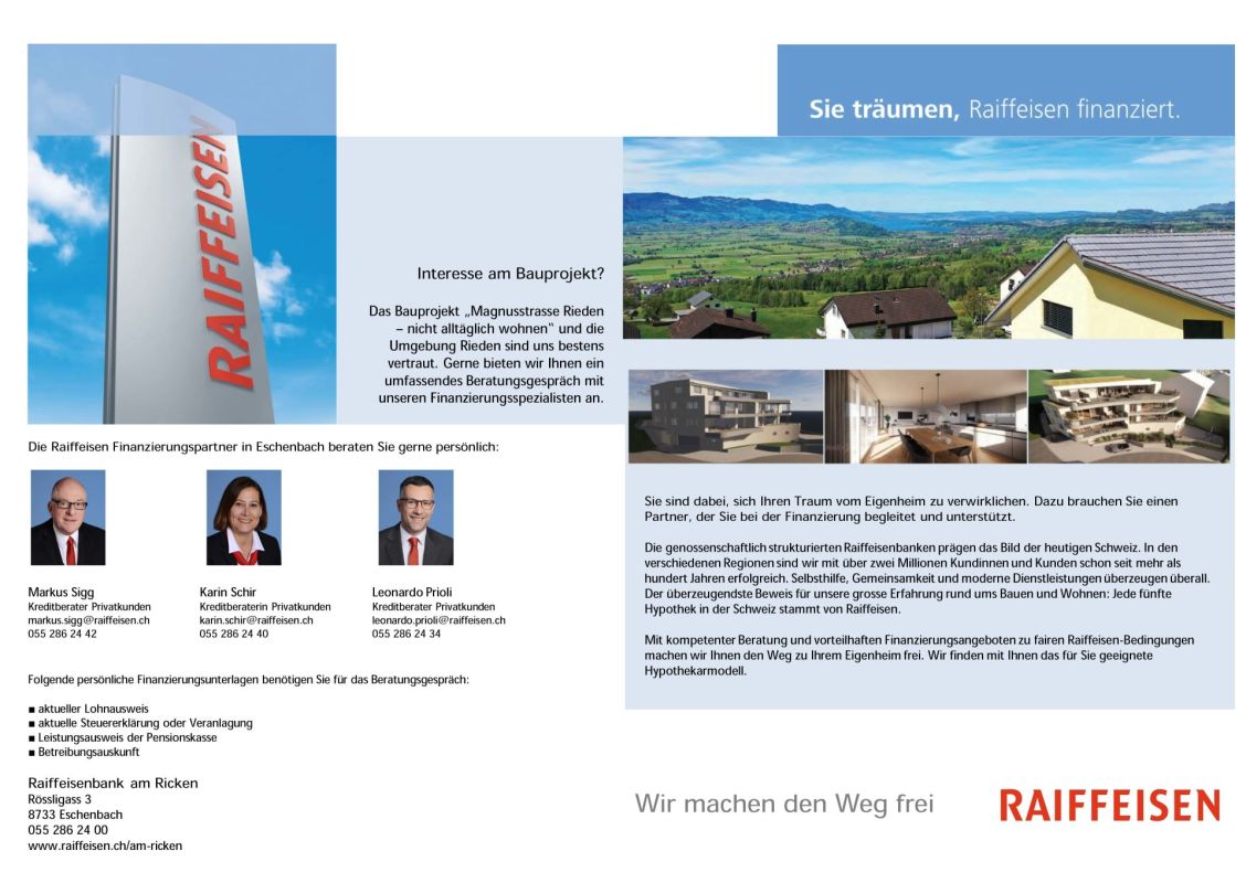 Werbeanzeige mit Raiffeisen-Immobilienmotiven
