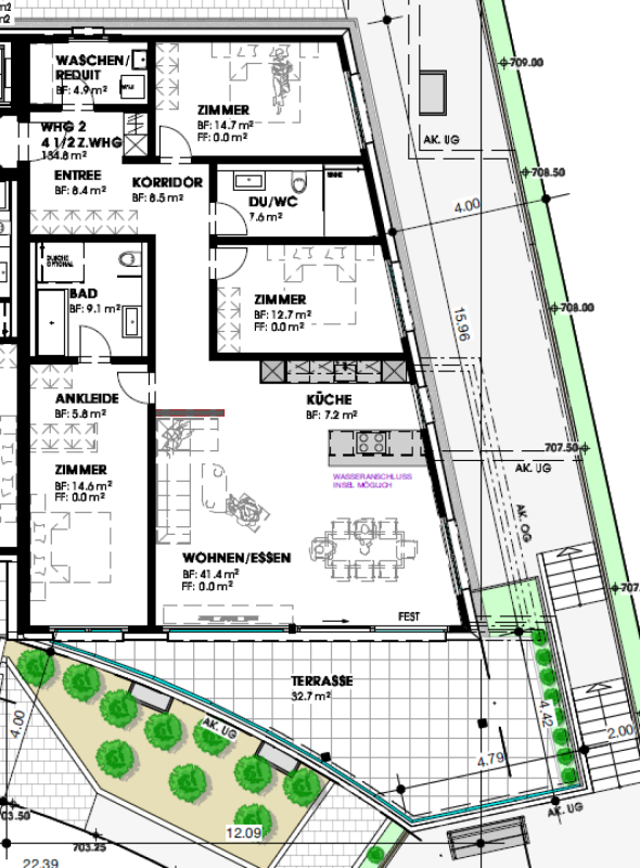 Grundriss einer Wohnung mit Terrasse