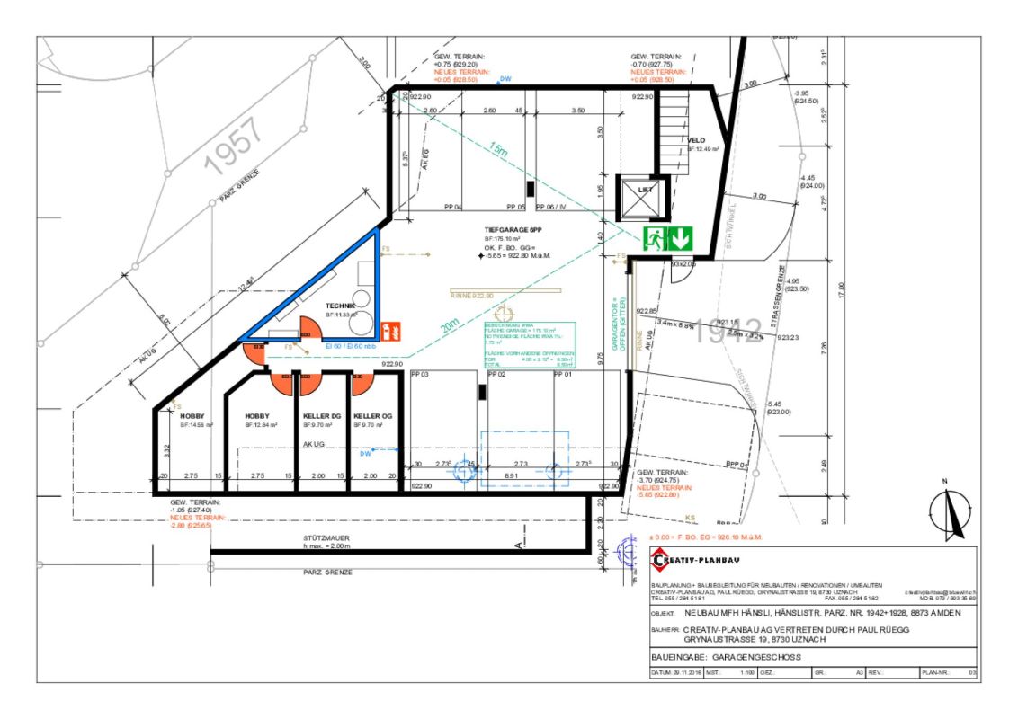 Grundriss eines Garagengeschosses