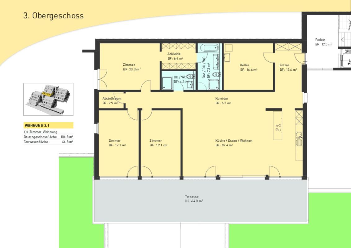 Grundriss der 3. Obergeschoss-Wohnung