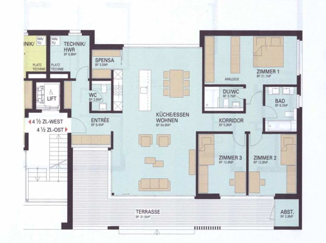 Grundriss einer Wohnung mit Terrasse