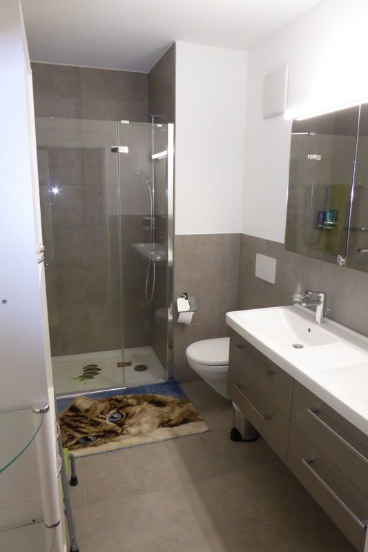 Modernes Badezimmer mit Dusche und Waschtisch