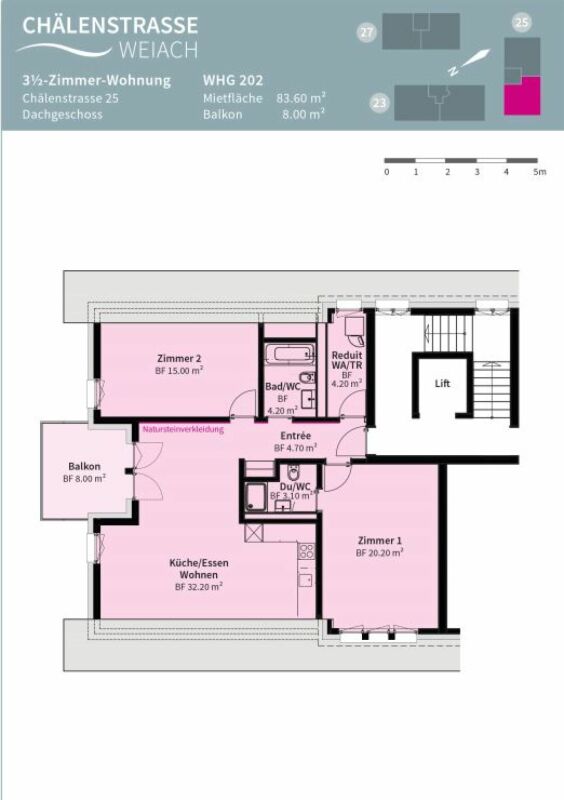 Grundriss einer 3½-Zimmer-Wohnung