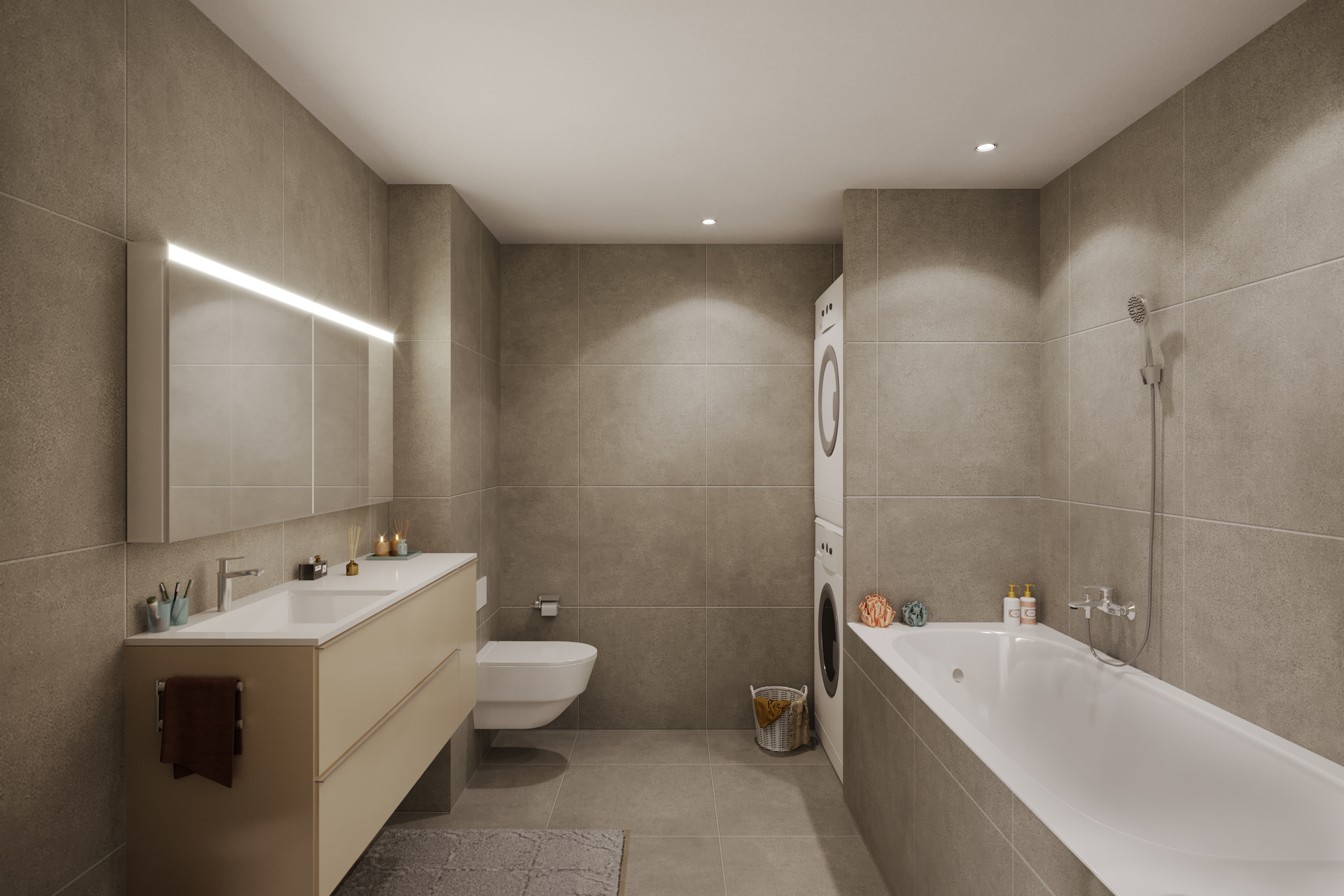 Modernes Badezimmer mit Badewanne und Waschtisch