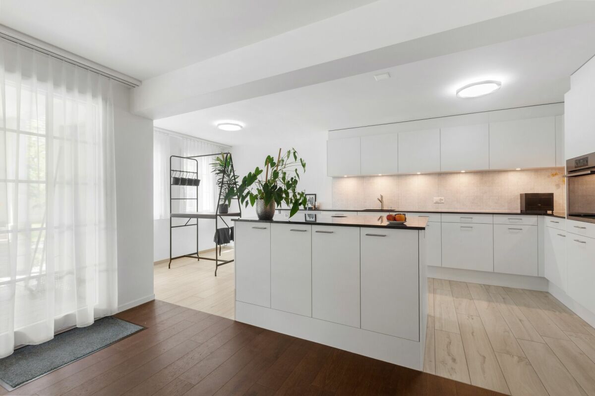 Offene moderne Küche mit Wohnbereich