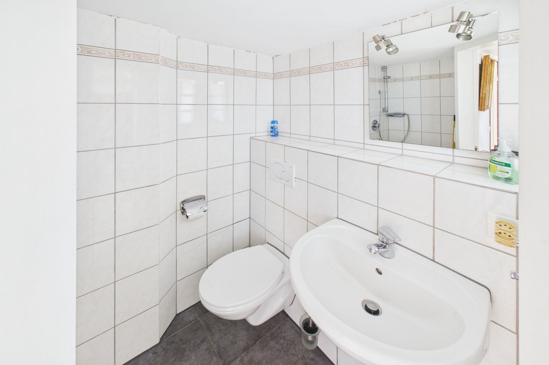 Kleines Badezimmer mit WC und Waschbecken