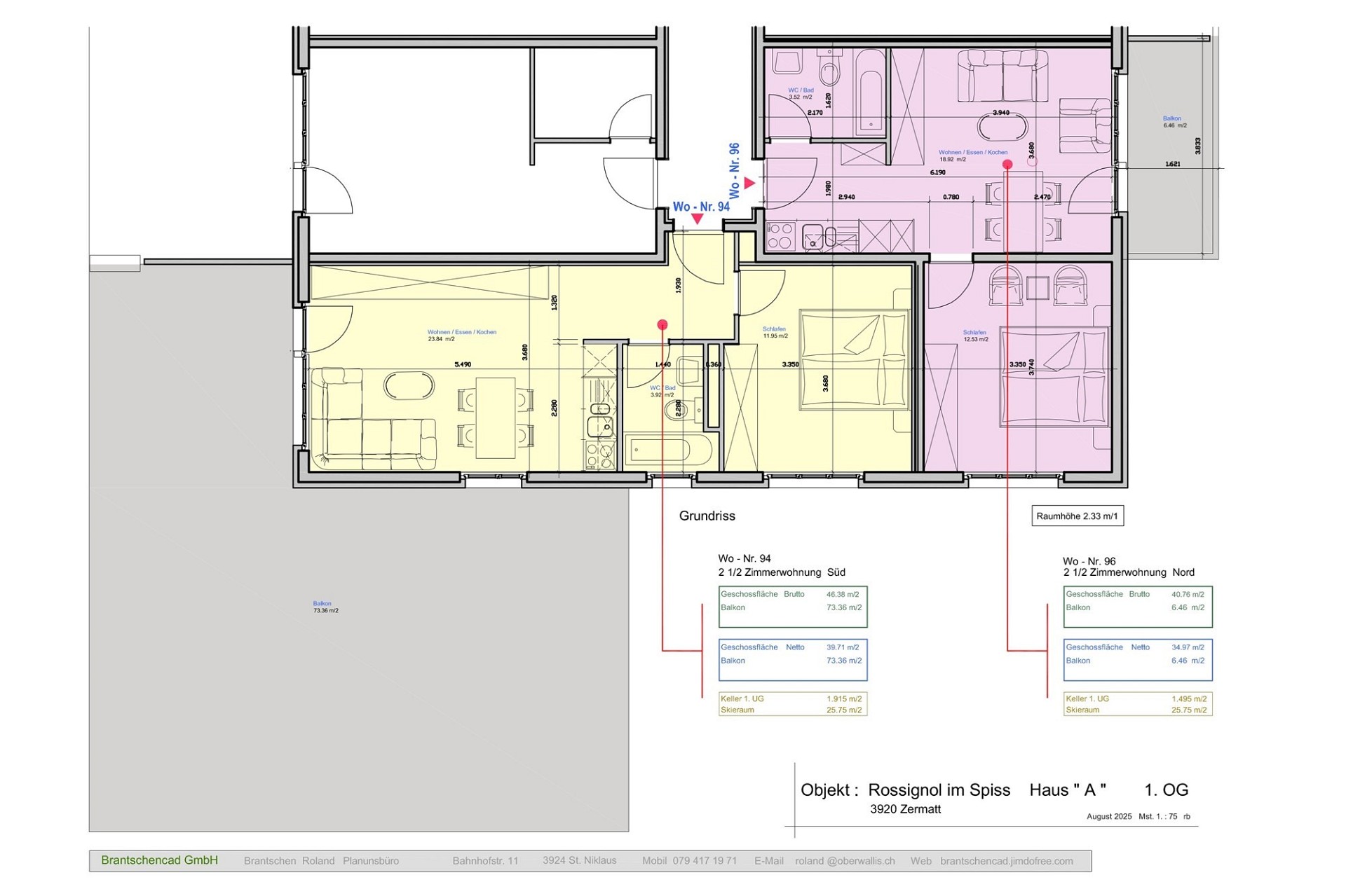 Grundriss einer 2½-Zimmerwohnung mit Balkon