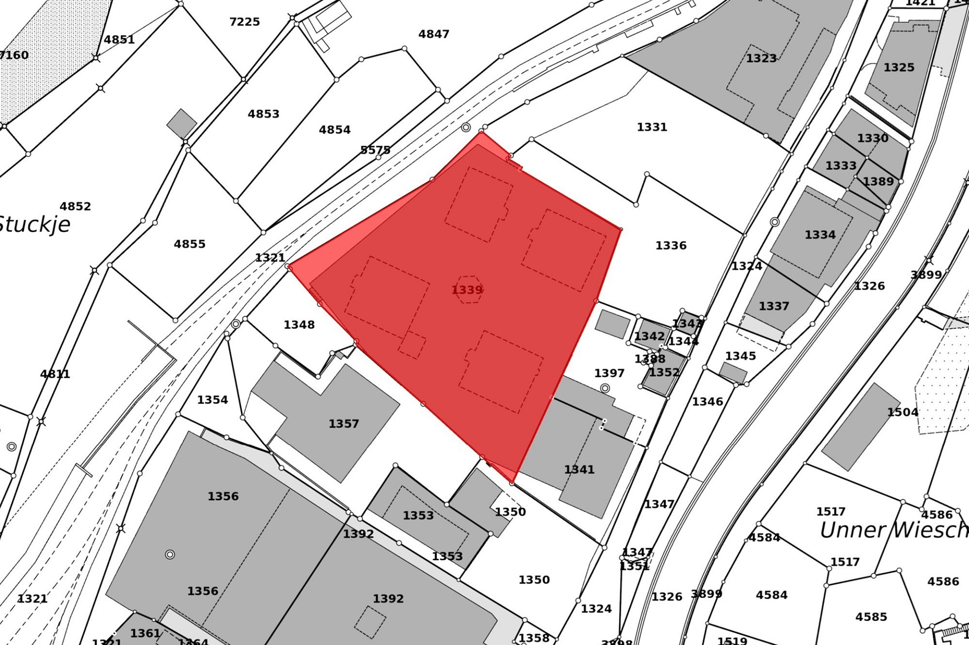 Lageplan mit markiertem Grundstück