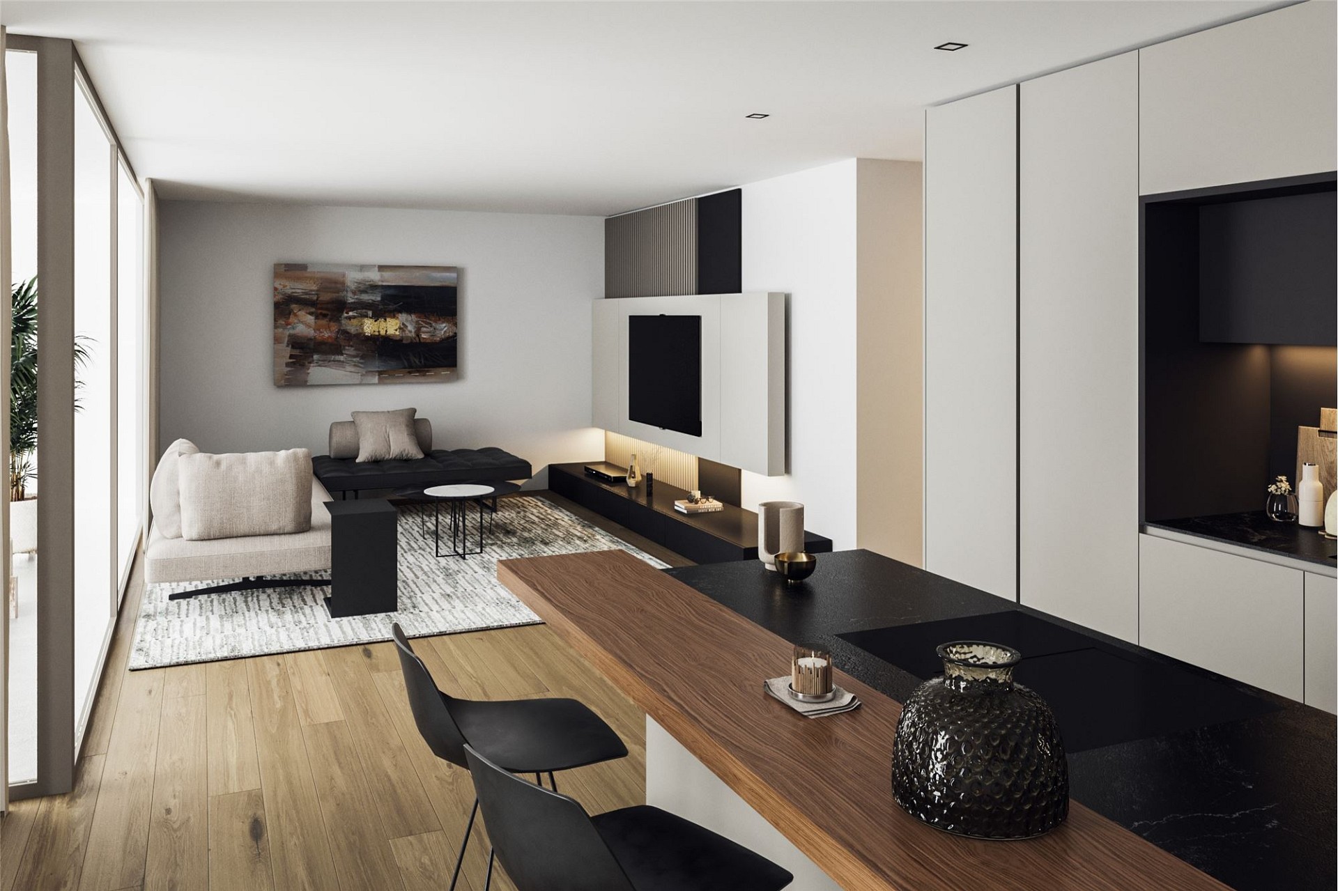 Offener Wohn- und Küchenbereich in modernem Design