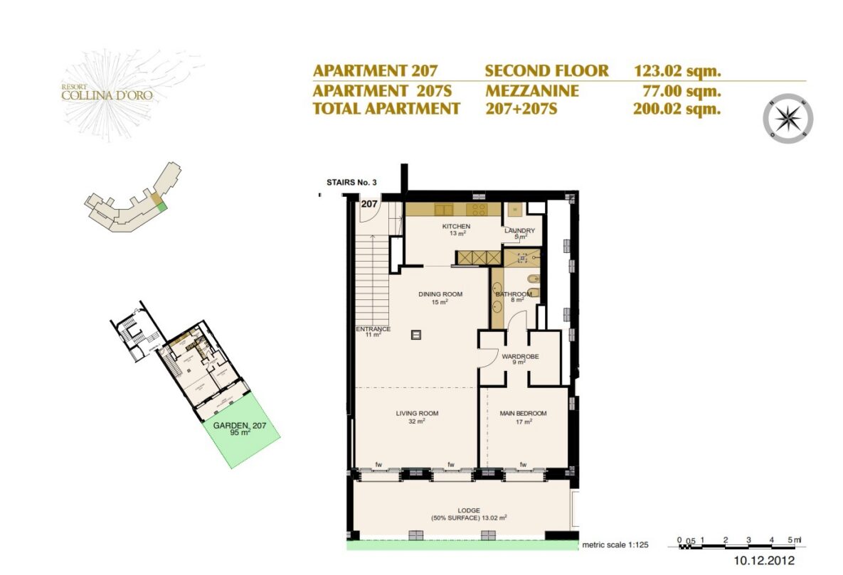 Grundriss einer Wohnung mit Garten und Loggia