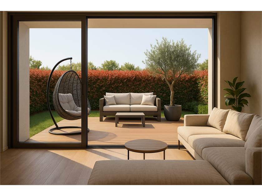 Wohnzimmer mit Blick in den Garten