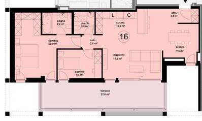 Grundriss einer Wohnung mit mehreren Räumen