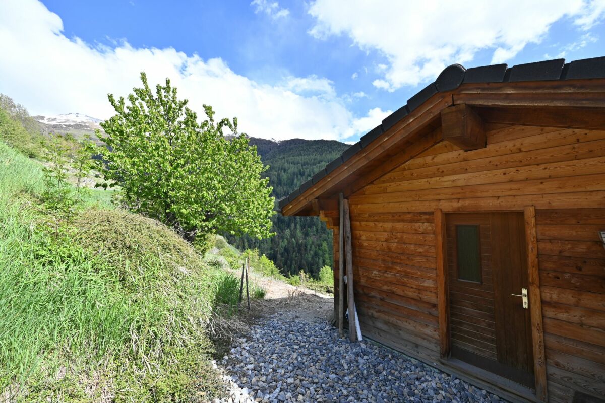 Alpine-Holzhütte mit Bergblick