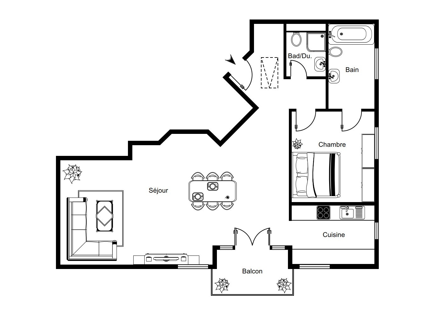 Grundriss einer Wohnung mit Balkon