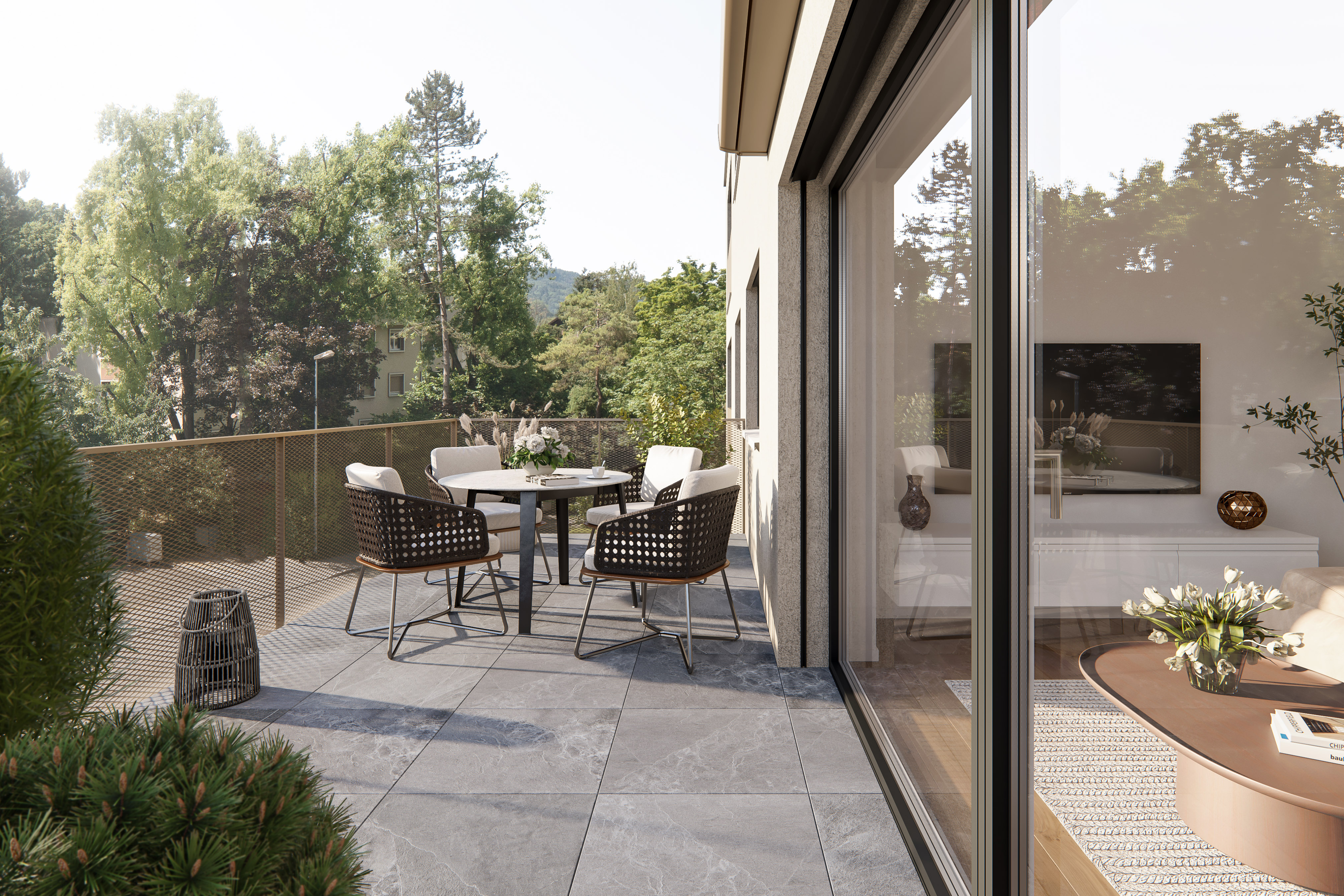 Moderne Terrasse mit Sitzgruppe