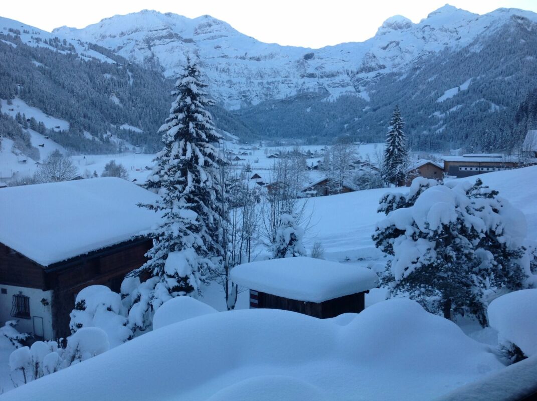 Verschneite Berglandschaft mit Talblick