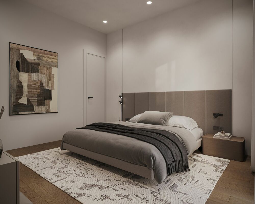 Modernes Schlafzimmer mit schlichter Einrichtung