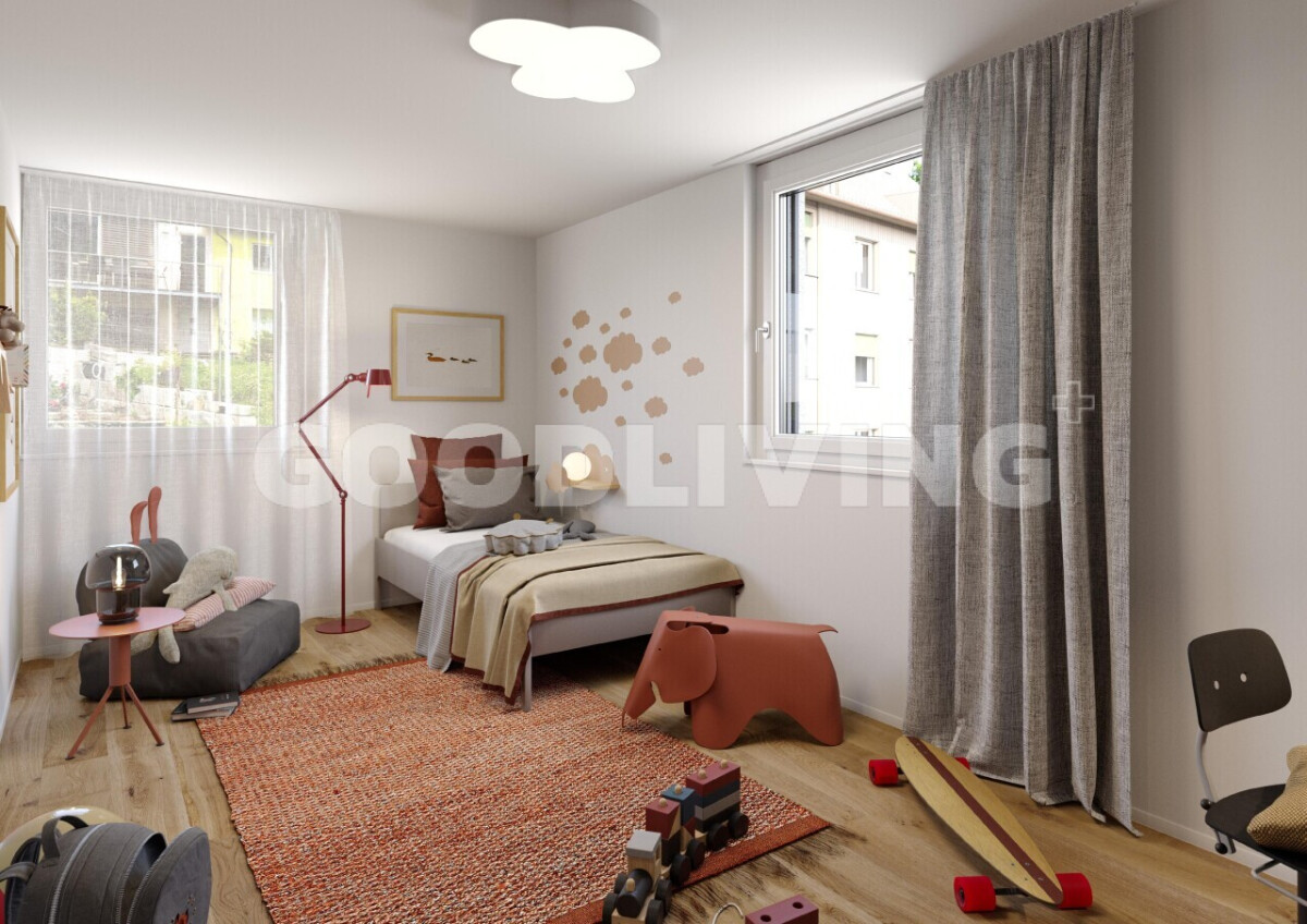 Helles Kinderzimmer mit Spielbereich