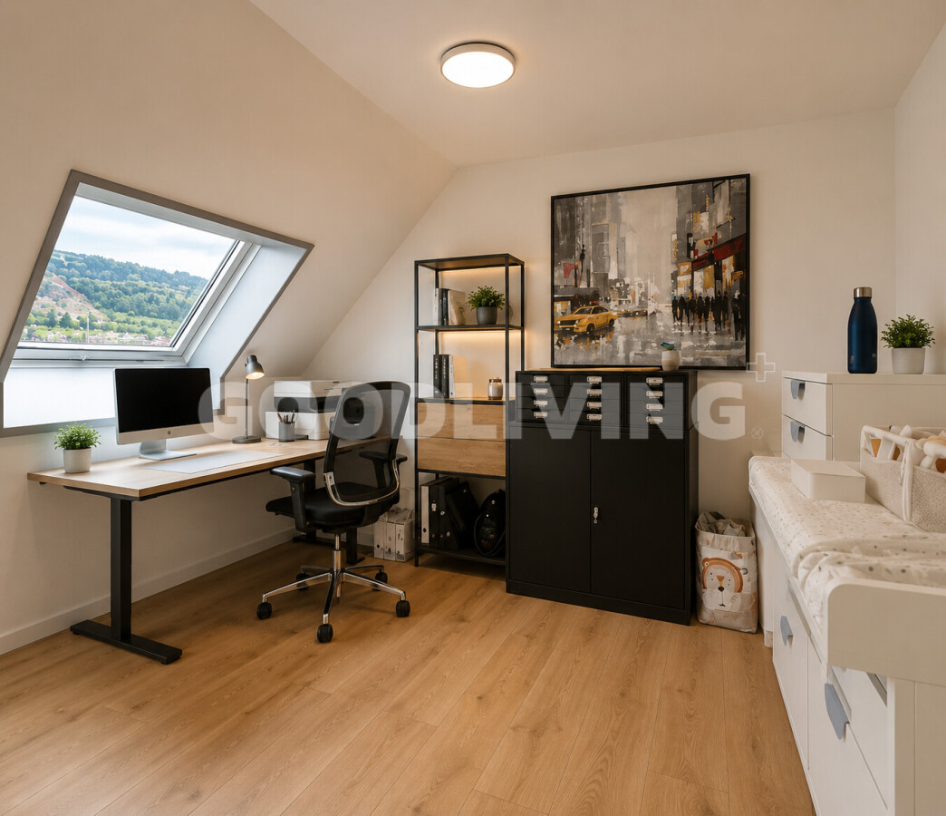 Helles Arbeitszimmer mit Dachfenster