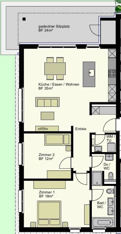 Grundriss einer Wohnung mit Terrasse