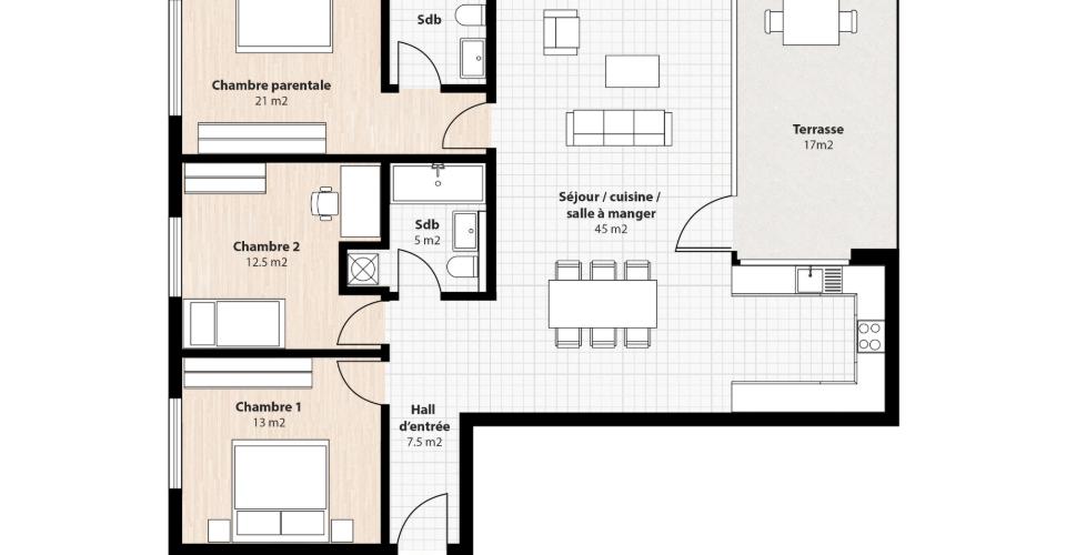 Grundriss einer Wohnung mit Terrasse