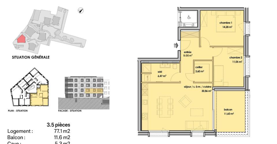 Wohnungsgrundriss mit Balkon und 3,5 Zimmern