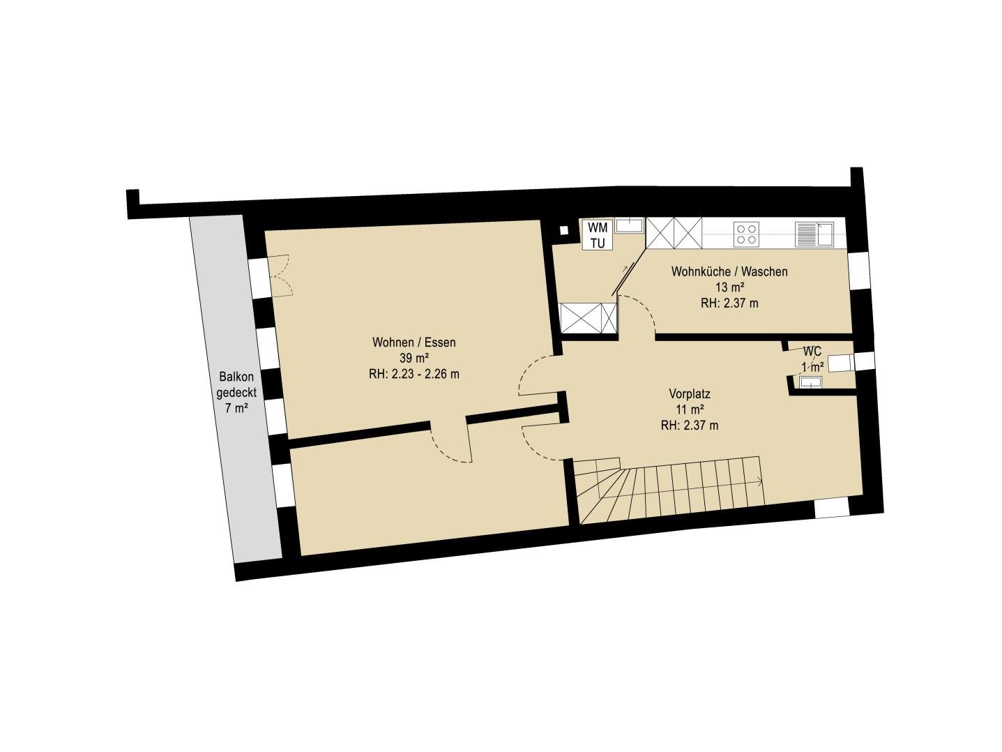 Grundriss einer Wohnung mit Balkon