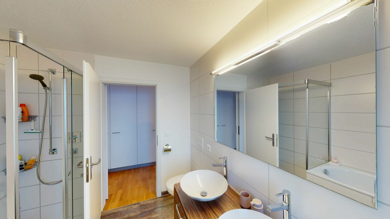 Modernes Badezimmer mit Dusche und Waschtisch