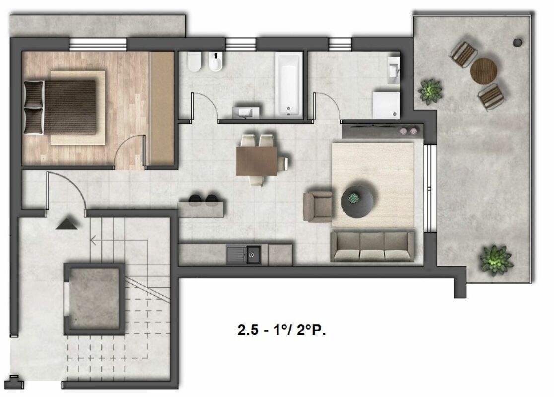 Grundriss einer Wohnung mit Dachterrasse