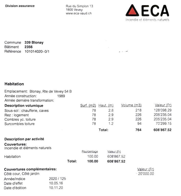 Dokumentseite mit Gebäudedaten und Bewertungsinformationen