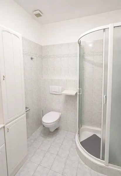 Kleines helles Badezimmer mit Dusche und WC
