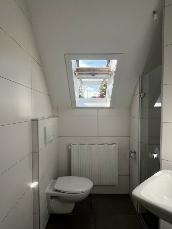 Kleines modernes Badezimmer mit Dachfenster
